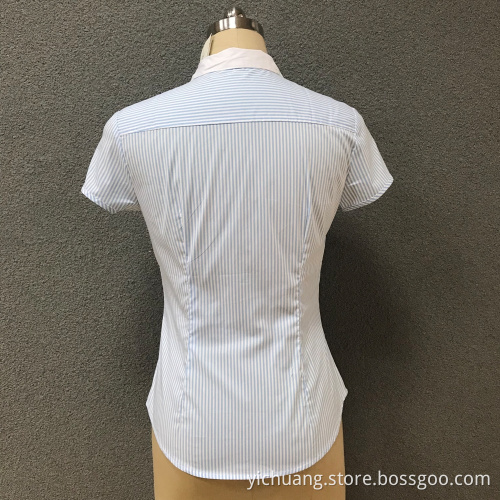 Women's cotton white colar short sleeves shirt